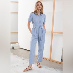 Blue Button Front Jumpsuit
